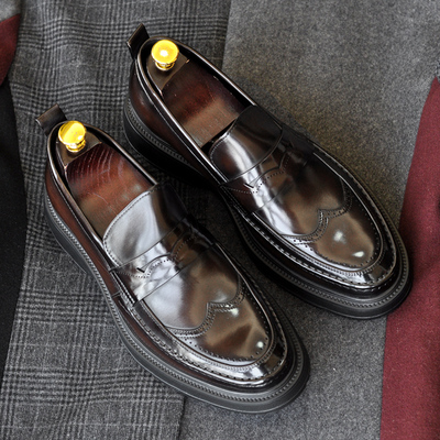 手工擦色软皮一脚蹬男士乐福鞋