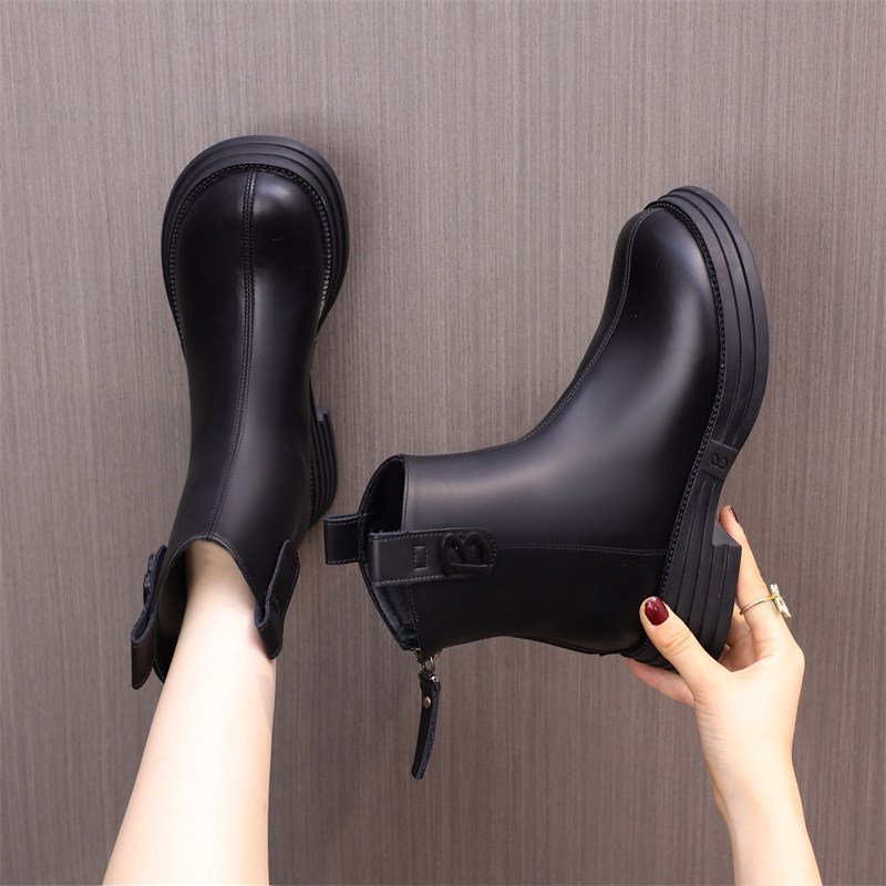 马丁靴女冬加绒2025新款黑色百搭中跟软皮烟筒靴子切尔西靴女短靴,女鞋,切尔西靴,淘宝优惠券,粉丝福利购,淘宝优惠卷