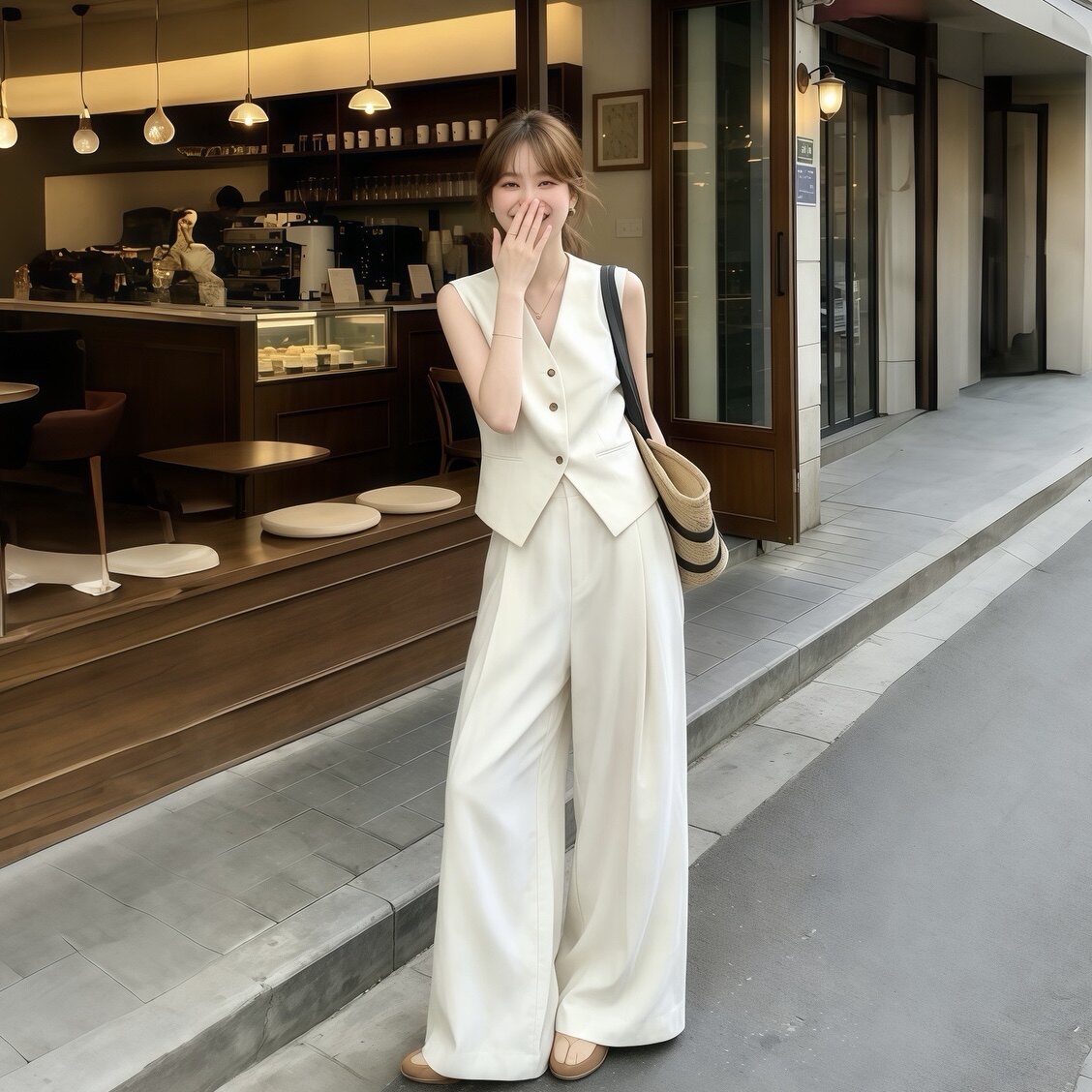 2026新款夏季两件套女老钱风亚麻西装马甲阔腿薄款透气高级感套装