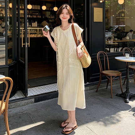 女装洋气时髦气质2026新款假两件拼接流苏连衣裙女夏裙子流行爆款