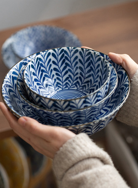 日本进口美浓烧复古柳叶陶瓷餐具日式米饭碗骨碟深菜盘多用汤面碗