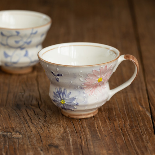 日本进口美浓烧手绘唐草樱花陶瓷马克杯日式咖啡杯茶杯水杯葫芦杯