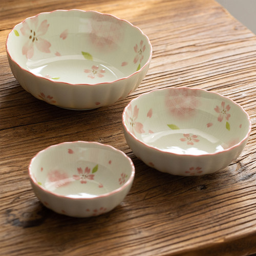 日本进口美浓烧陶瓷樱花碗餐具日式米饭碗蘸料碟早餐碗家用汤碗