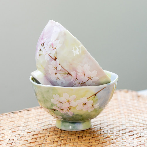 日本进口手绘浪漫樱花陶瓷饭碗