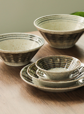 日本进口美浓烧陶瓷复古餐具深菜盘拉面碗早餐盘沙拉钵椭圆鱼盘子