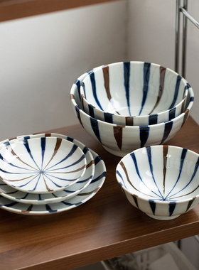 日本进口美浓烧复古十草陶瓷碗盘餐具日式米饭碗菜盘深钵骨碟汤碗