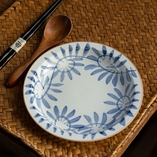 日本进口美浓烧赤绘唐草陶瓷平盘日式料理菜盘子意面盘家用早餐盘