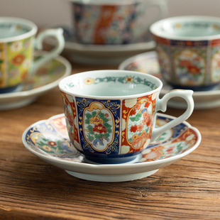 日本进口有田烧古伊万里宫廷咖啡杯配碟日式复古水杯轻奢下午茶杯