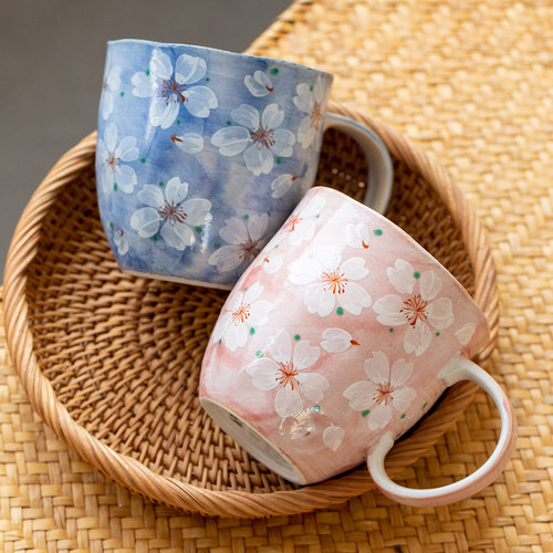 日本进口美浓烧手绘樱花粉马克杯情侣对杯礼物日式咖啡杯礼物水杯 - 封面