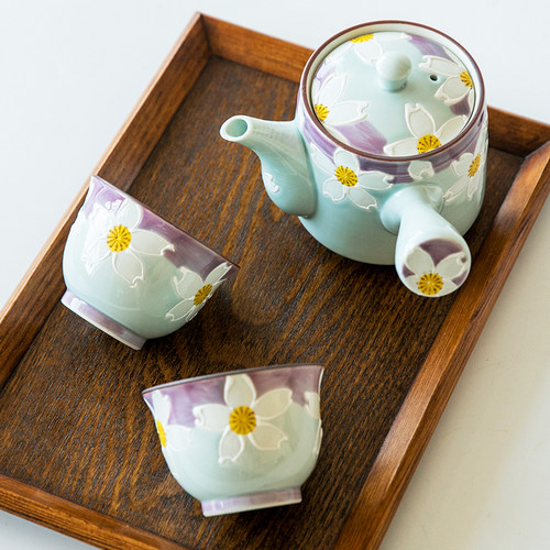 日本进口有田烧手绘紫樱花茶壶急须壶茶杯日式侧把壶功夫茶具套装 - 封面