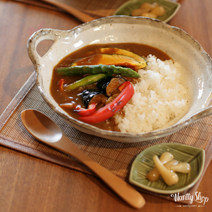 现货 日本制美浓烧粗陶复古双耳汤盘意面碗手作做旧餐钵咖喱饭盘