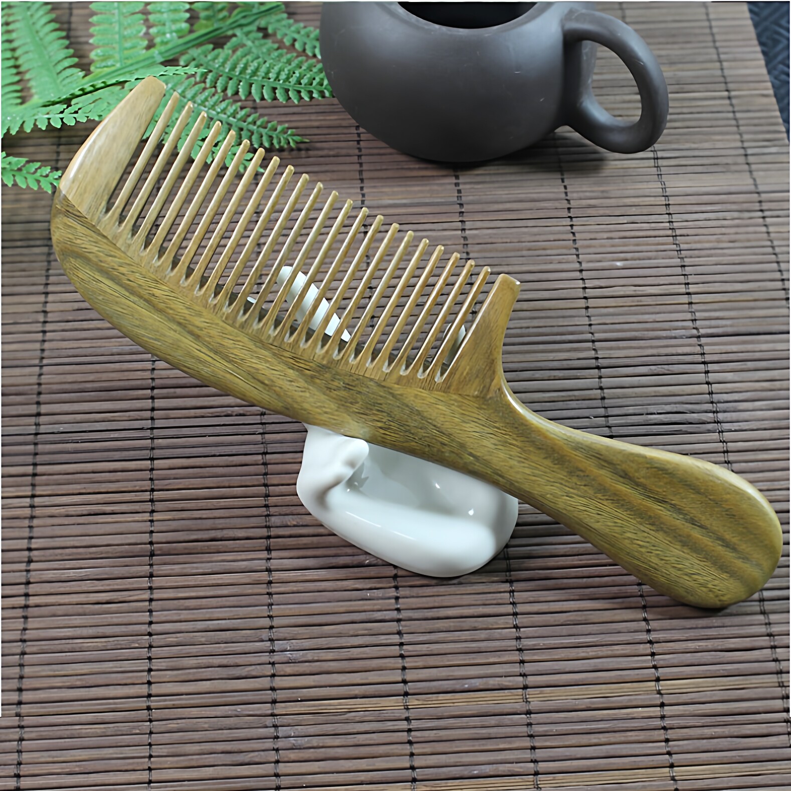 一等品20CM绿檀木拼接绿檀圆柄密齿保健按摩梳护发防静电YHH1-8
