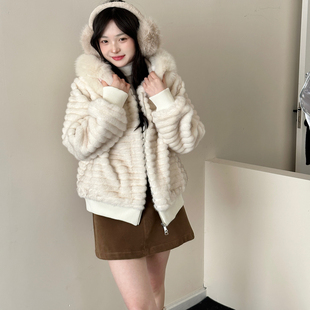 甜心冬日 真狐狸毛毛仿水貂环保毛毛网红同款连帽保暖甜妹外套女