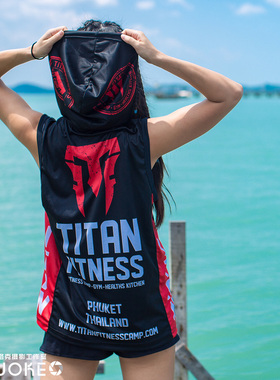 泰国titan itness泰坦健身黑色搏击训练速干运动连帽男女背心