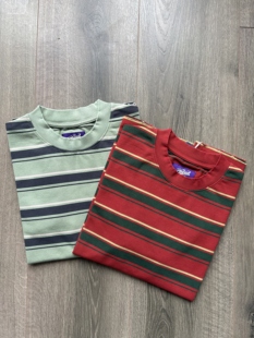 BREAD DENIM 紫标夏日新款男女同款T恤条纹宽松短袖Tee纯棉磨破潮