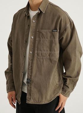 RIFF ROCK重磅梭织衬衫外套男秋季宽松cityboy多口袋工装衬衣美式