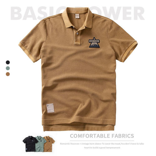 BASIC POWER夏季男士POLO衫刺绣徽章休闲翻领短袖上衣潮流时尚INS
