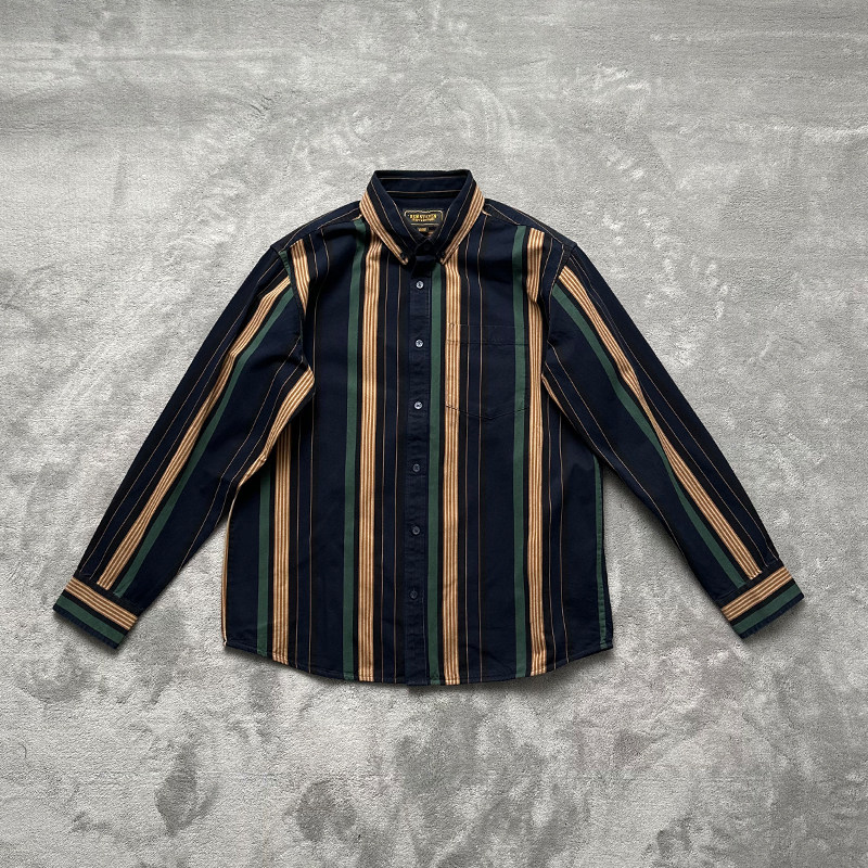 ben steven 小众潮牌春秋季休闲竖条纹衬衫长袖宽松衬衣男装上衣