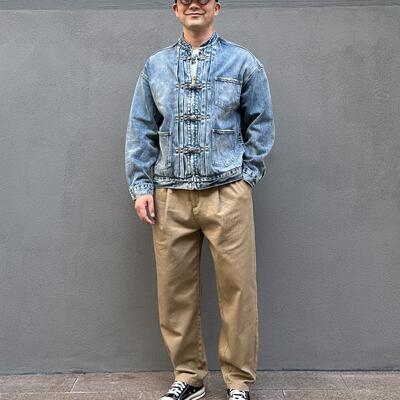 Ben Steven Buckle Denim Jacket新中式盘扣多口袋赤耳牛仔外套男
