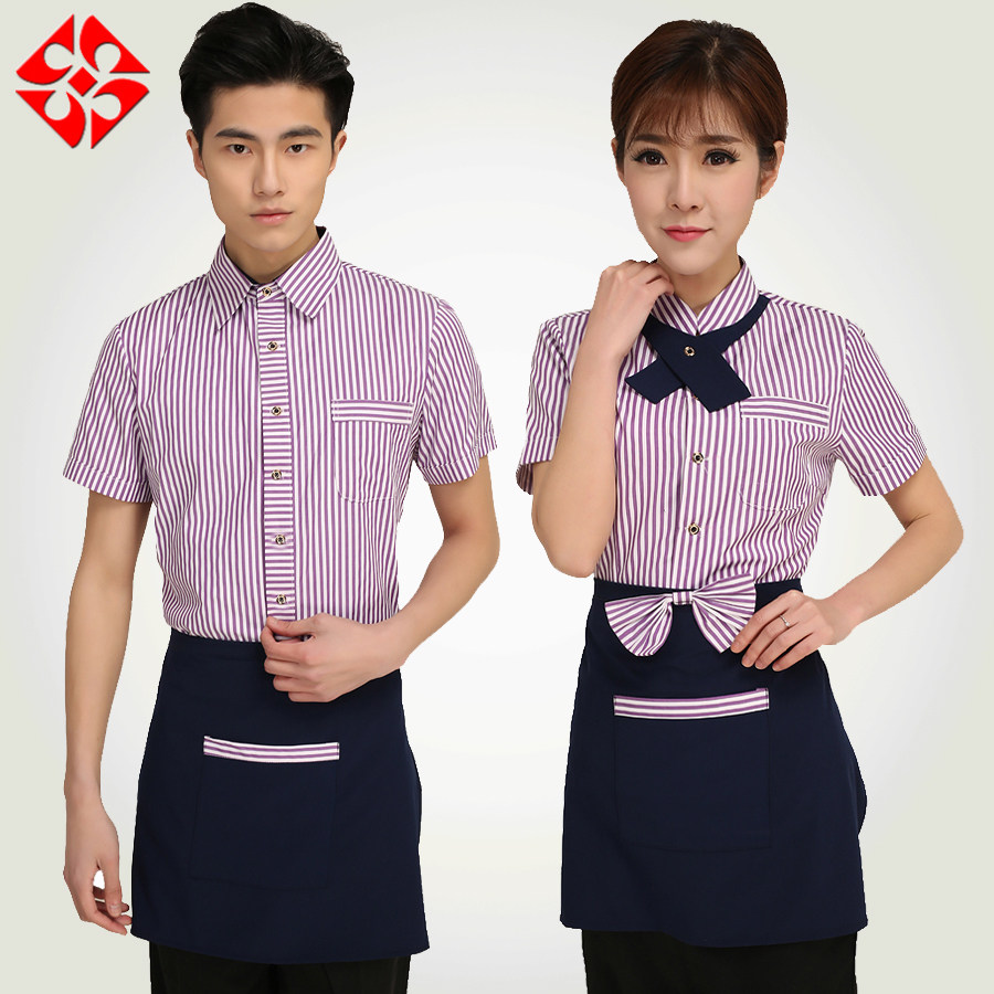 酒店服务员工作服短袖男网咖中西餐厅火锅店饭店工作服夏装衬衣女
