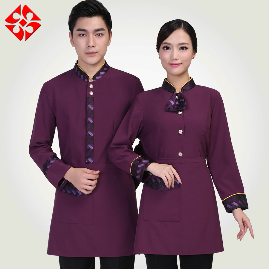 酒店工作服秋冬装女餐饮饭店火锅店服务员工作服长袖加棉加厚冬装