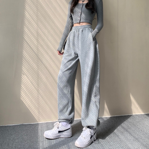 Real shot Hong Kong Wind fried Street American style loose sweatpants women's casual Leggings grey high waist straight pants