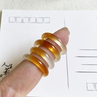 天然高冰种玛瑙戒指女玉髓正品马料香槟橘红焦糖色素圈锦鲤款指环