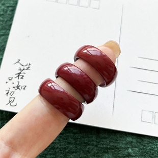 高纯度朱砂扳指男女款原矿素圈食指红指环小众中国风独特饰品戒指