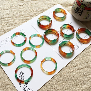 细款冰种玛瑙戒指指环男女款 小众设计简约ins潮网红素圈食指尾戒