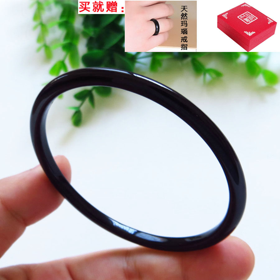 天然黑玛瑙手镯女款 极细条黑色玛瑙玉髓古风中国风少女镯子秀气