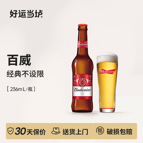 【百威】百威啤酒236ml瓶装国产清爽拉格啤酒整箱特惠包邮