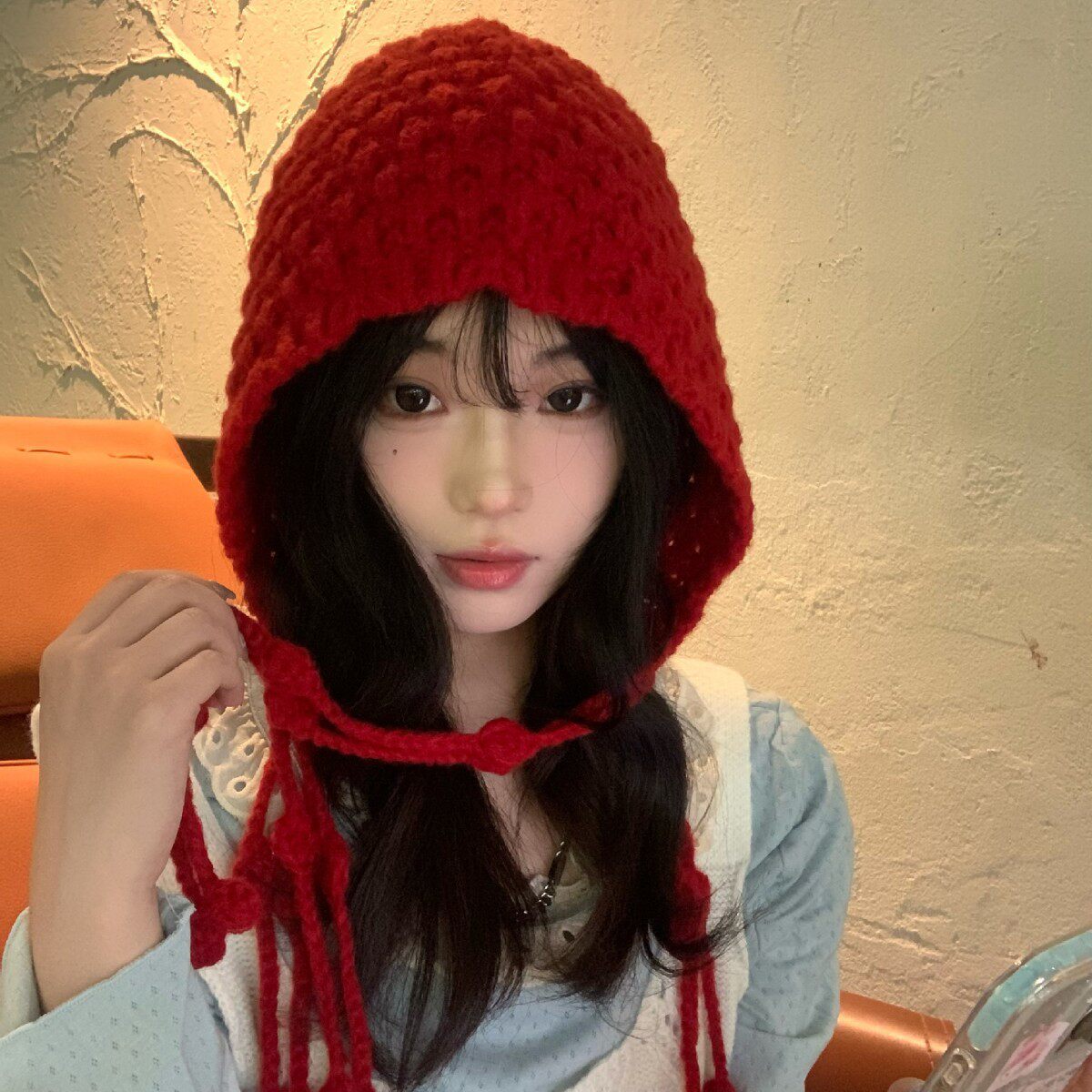 冬季手工时尚流苏球球毛线帽加厚保暖包头帽女护耳绑带针织帽子潮