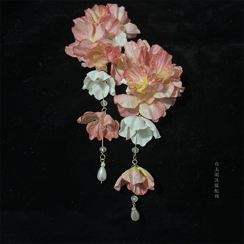 9.9一对仿真花流苏绢花发夹