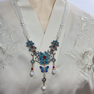 汉服马面裙项链平安锁背云流苏璎珞新中式原创古风仿珍珠旗袍项链