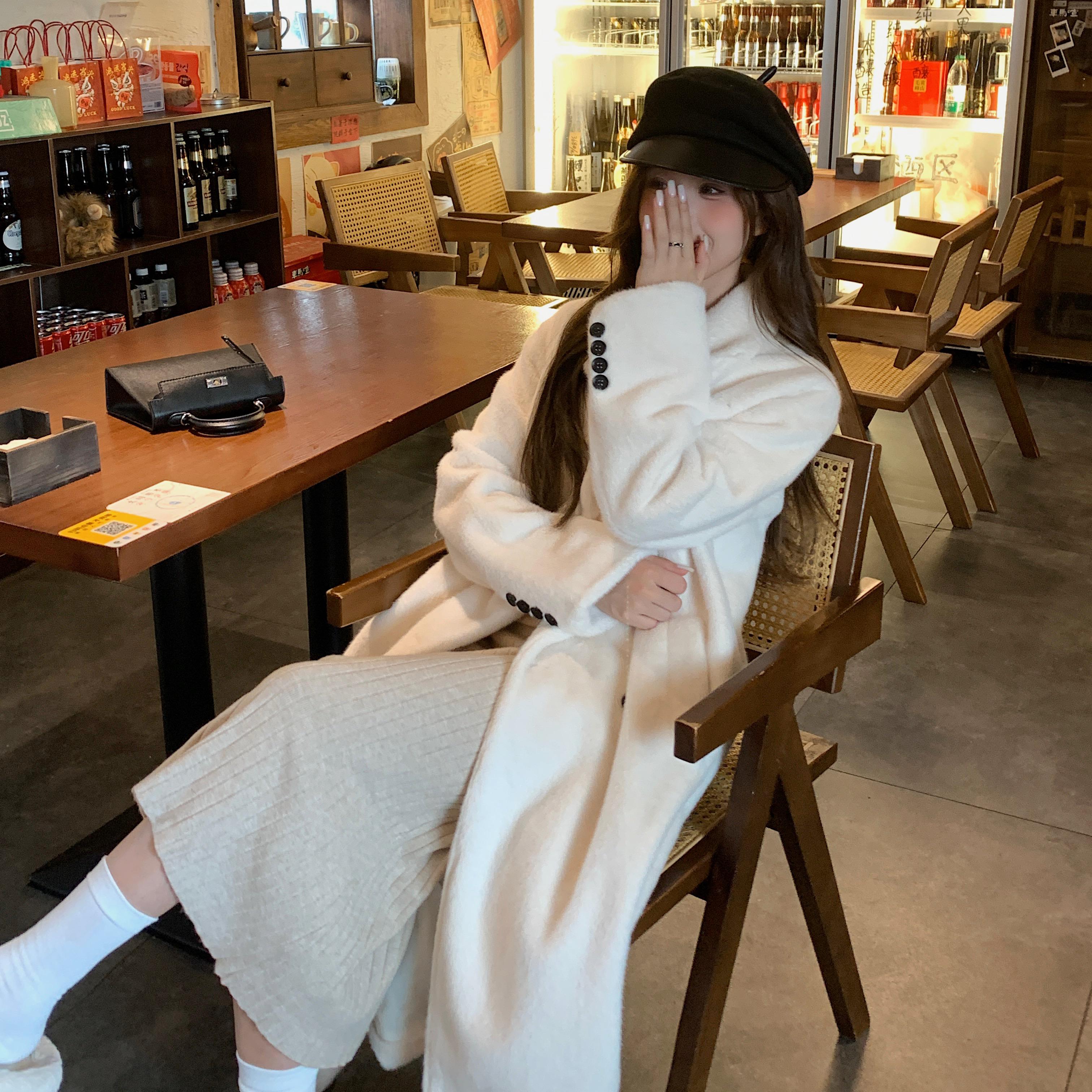 2024秋季加厚长款西服领仿水貂绒皮毛一体毛毛环保皮草女外套大衣