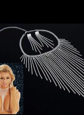 新娘项链耳环二件套装欧美夸张水钻流苏结婚项链婚纱配饰品