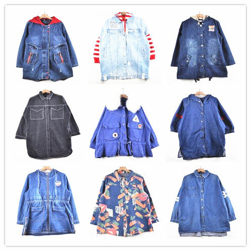 vintage古着牛仔衣水洗做旧印花BF风原宿复古宽松牛仔外套男女N4