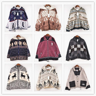 vintage 古着羊毛衣民族风图腾羊羔毛开衫外贸原单男女羊毛外套M1
