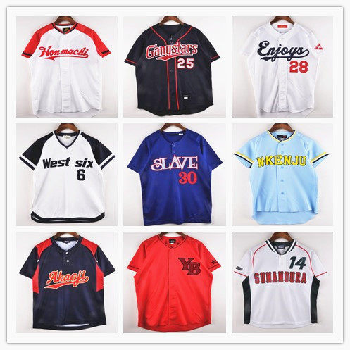 vintage日系棒球服原宿街头数字BF嘻哈风宽松球衣中性开衫短袖L11