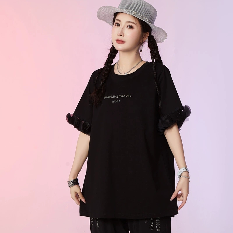 2025大码女夏装新款200斤胖妹妹宽松显瘦时尚休闲纯棉圆领短袖T恤
