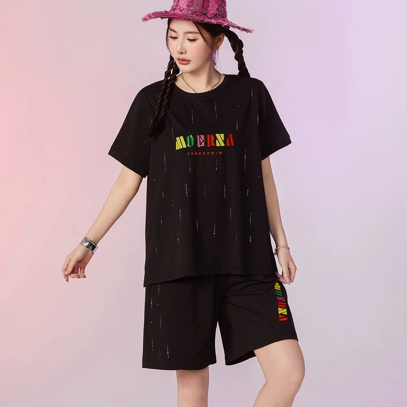 2025大码女夏装新款200斤胖mm宽松显瘦时尚休闲棉T恤短裤运动套装