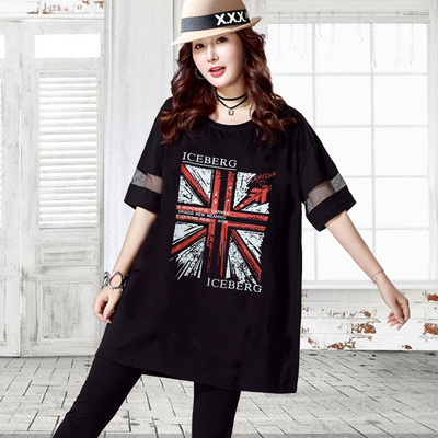 大码女夏装纯棉中长上衣T恤套装