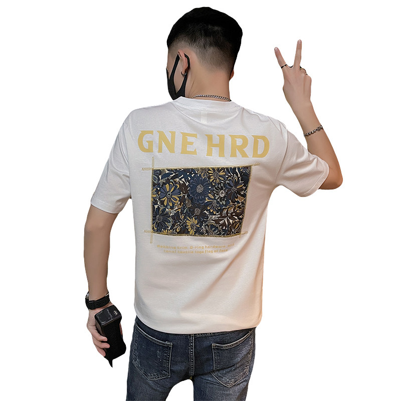 22夏季新款男社会精神小伙个性刺绣贴布短袖T恤2T611-P48-控68,男装T恤,电商A400-1（原B352）