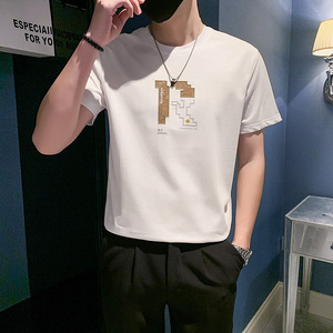 夏季店主风潮牌社会小伙简约字母刺绣修身短袖T恤-5 T820-P38控58图片