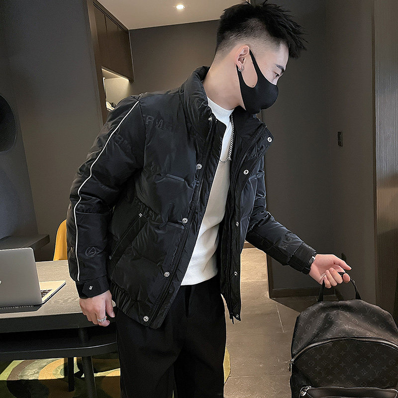 冬季社会小伙立领压花羽绒服短款白鸭绒男外套4YR652-P140控190,男装羽绒服,电商A400-1（原B352）