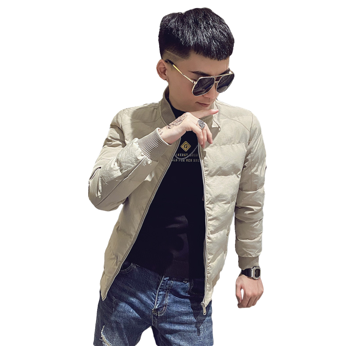 23冬季新款男纯色棉袄修身棒球领冬装外套棉服MY11-P118控158,男装棉衣,电商A400-1（原B352）