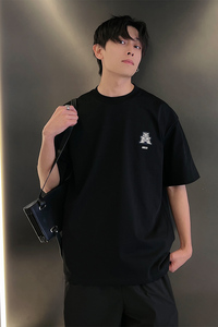夏季潮男风社会小伙刺绣印花潮牌宽松短袖T恤-2 T830-特P48控68图片