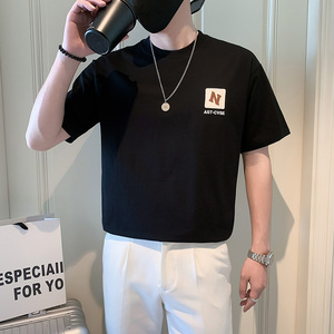 夏季店主风潮牌社会小伙贴布刺绣印花宽松短袖T恤-6 T806-P55控75图片