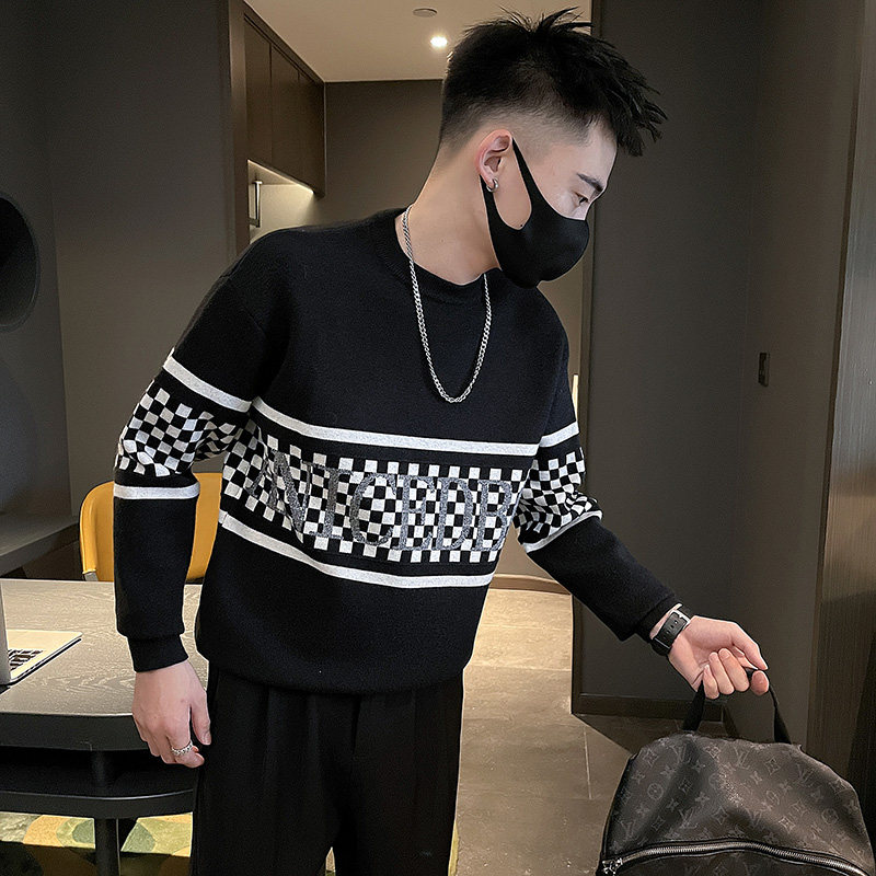 2024秋冬社会小伙痞帅个性撞色格子潮款毛衣男2A822-P78控108,男装针织衫/毛衣,电商A400-1（原B352）