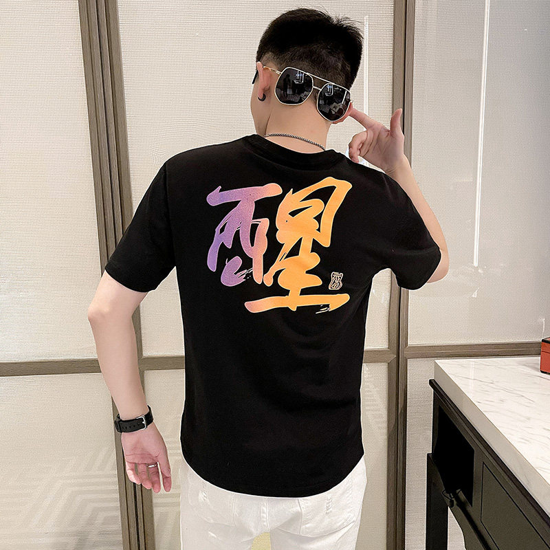 24新款社会小伙个性印花圆领男上衣社会人短袖T恤4 T515-P38控58图片